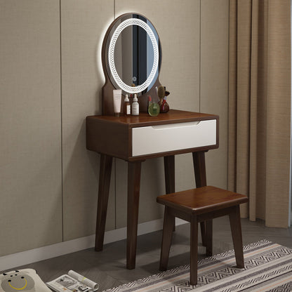 Scandinavian Wooden Make-up Vanity With Drawer in Brown for Bedroom Makeup Vanity & Mirror & Stools 24"L x 16"W x 30"H Walnut White Clearhalo 'Bedroom Furniture' 'furn' 'furn_makeup_vanities' 'Furniture' 'Makeup Vanities' 'makeup_vanities' 5535804
