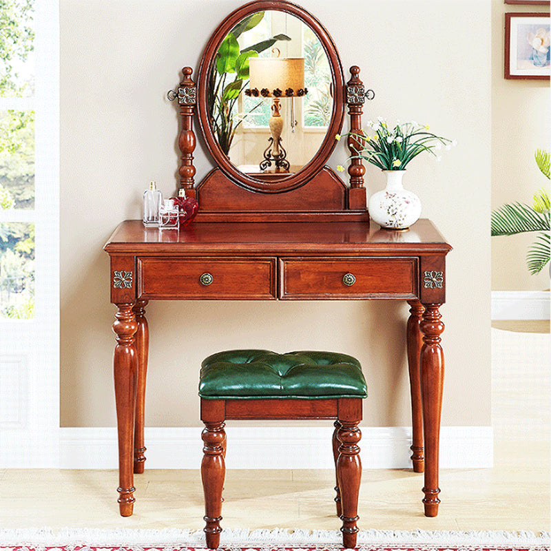 Tradizionale tavolo da banco di vanità per trucco in legno in marrone e bianco per camera da letto