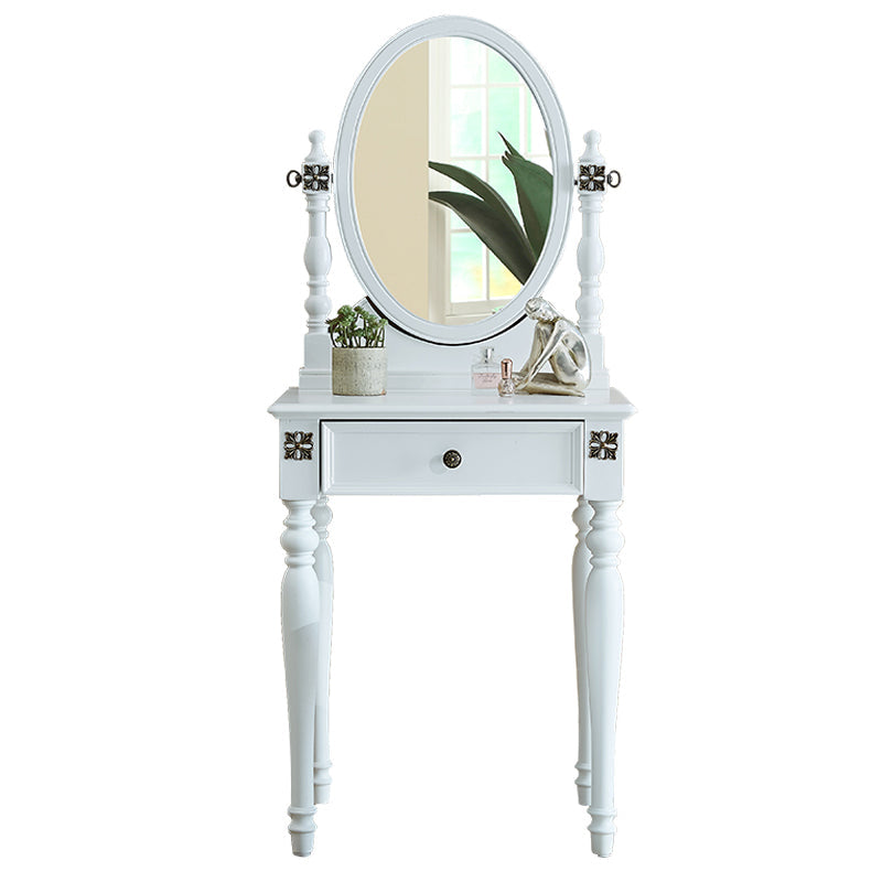 Tradizionale tavolo da banco di vanità per trucco in legno in marrone e bianco per camera da letto
