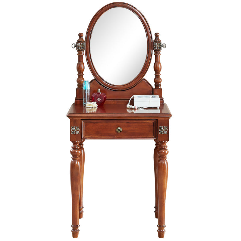 Tradizionale tavolo da banco di vanità per trucco in legno in marrone e bianco per camera da letto