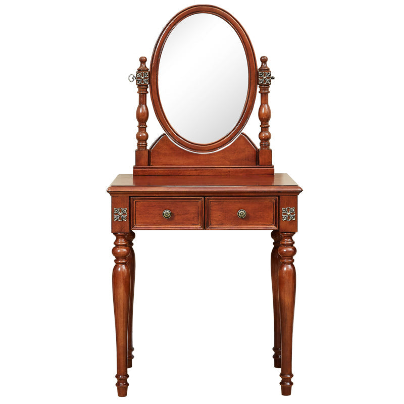 Tradizionale tavolo da banco di vanità per trucco in legno in marrone e bianco per camera da letto
