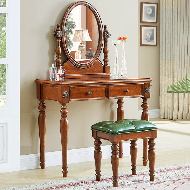 Tradizionale tavolo da banco di vanità per trucco in legno in marrone e bianco per camera da letto