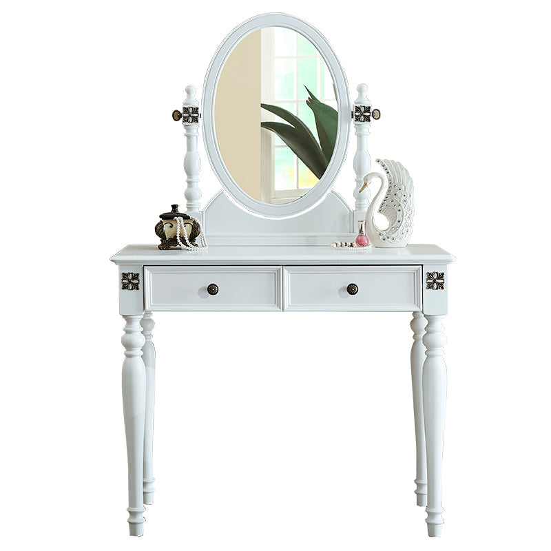 Tradizionale tavolo da banco di vanità per trucco in legno in marrone e bianco per camera da letto