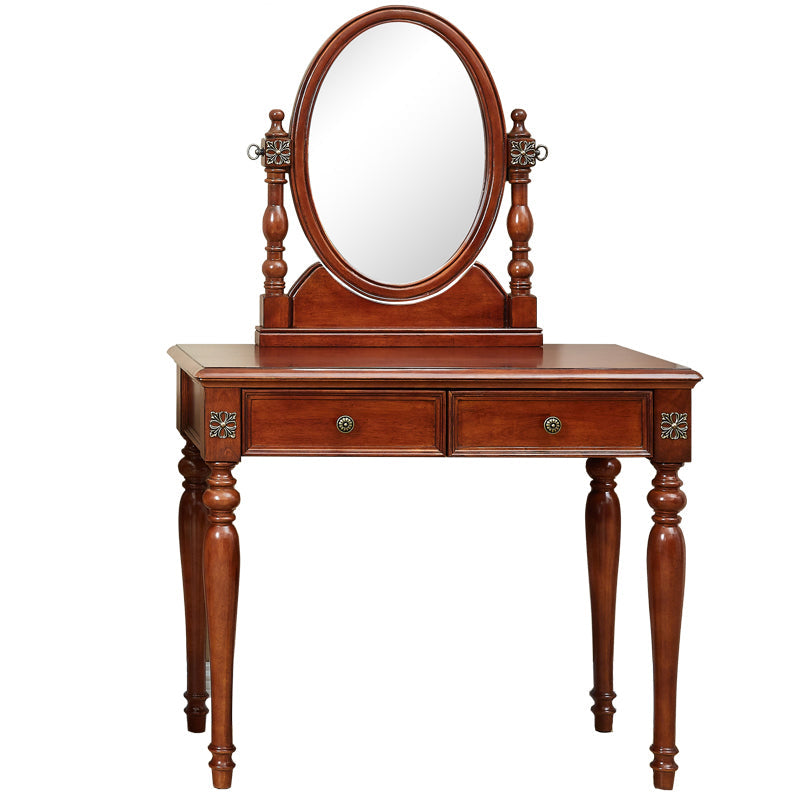 Tradizionale tavolo da banco di vanità per trucco in legno in marrone e bianco per camera da letto