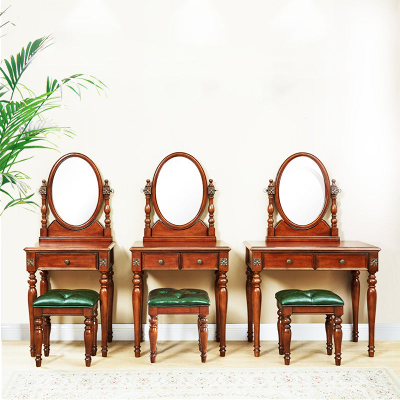 Tradizionale tavolo da banco di vanità per trucco in legno in marrone e bianco per camera da letto