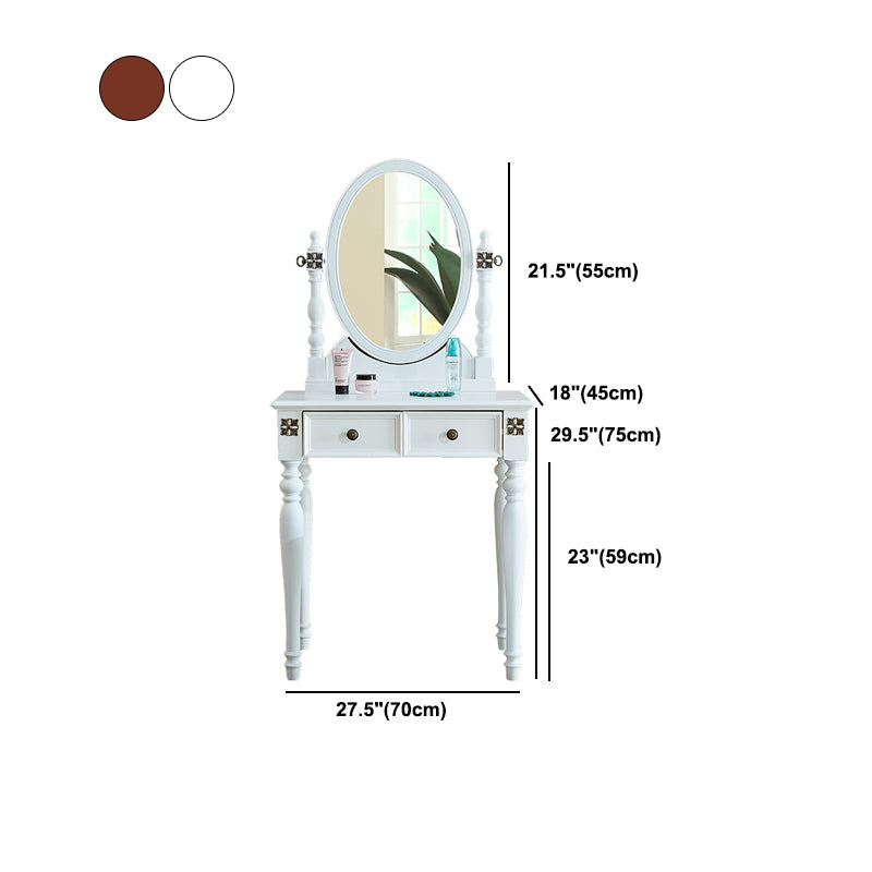 Tradizionale tavolo da banco di vanità per trucco in legno in marrone e bianco per camera da letto