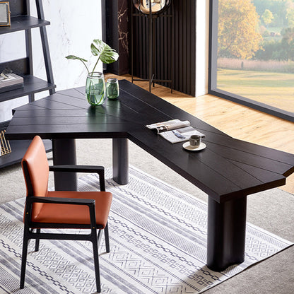 Free Form Office Table Industrial Solid Wood Fixed Working Desk 55.1"L x 27.6"W x 29.5"H Black Clearhalo 'furn' 'furn_office_desk' 'Furniture' 'Office Desks' 'Office Furniture' 'office_desk' 5535894