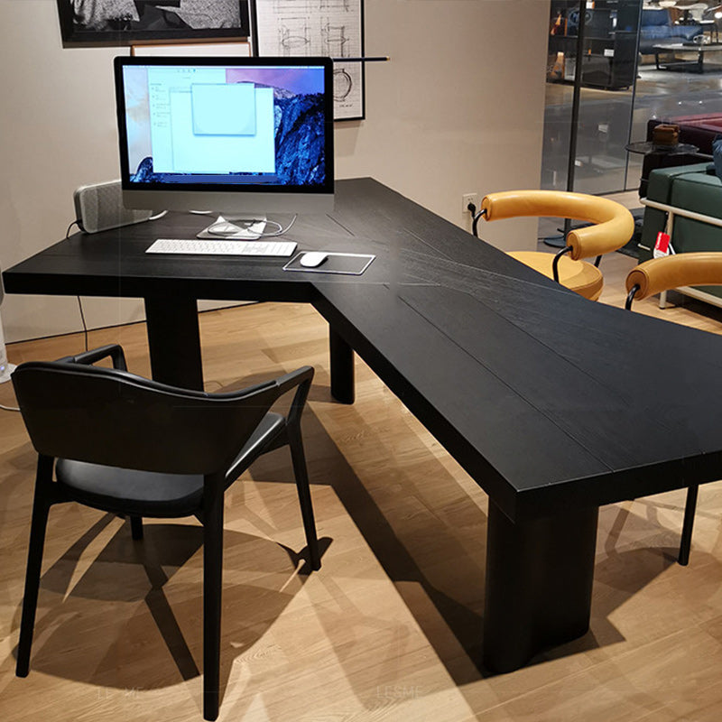 Free Form Office Table Industrial Solid Wood Fixed Working Desk 63"L x 35.4"W x 29.5"H Black Clearhalo 'furn' 'furn_office_desk' 'Furniture' 'Office Desks' 'Office Furniture' 'office_desk' 5535895