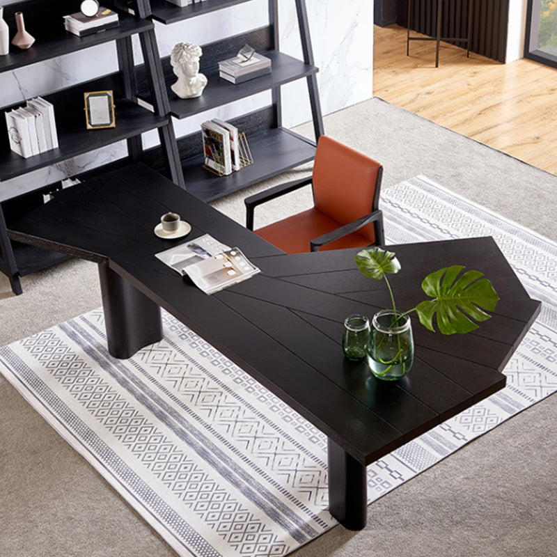 Free Form Office Table Industrial Solid Wood Fixed Working Desk 78.7"L x 39.4"W x 29.5"H Black Clearhalo 'furn' 'furn_office_desk' 'Furniture' 'Office Desks' 'Office Furniture' 'office_desk' 5535904