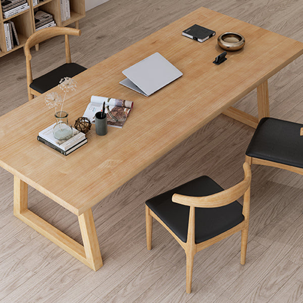 モダンな長方形のライティングデスクソリッドウッドスレッドベースオフィスデスク