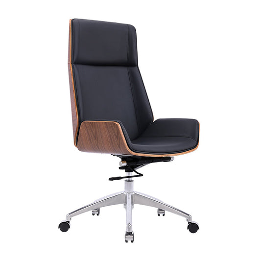 Contemporary High Back Chair Ergonomic Executive Leather Chair Black 1 Piece