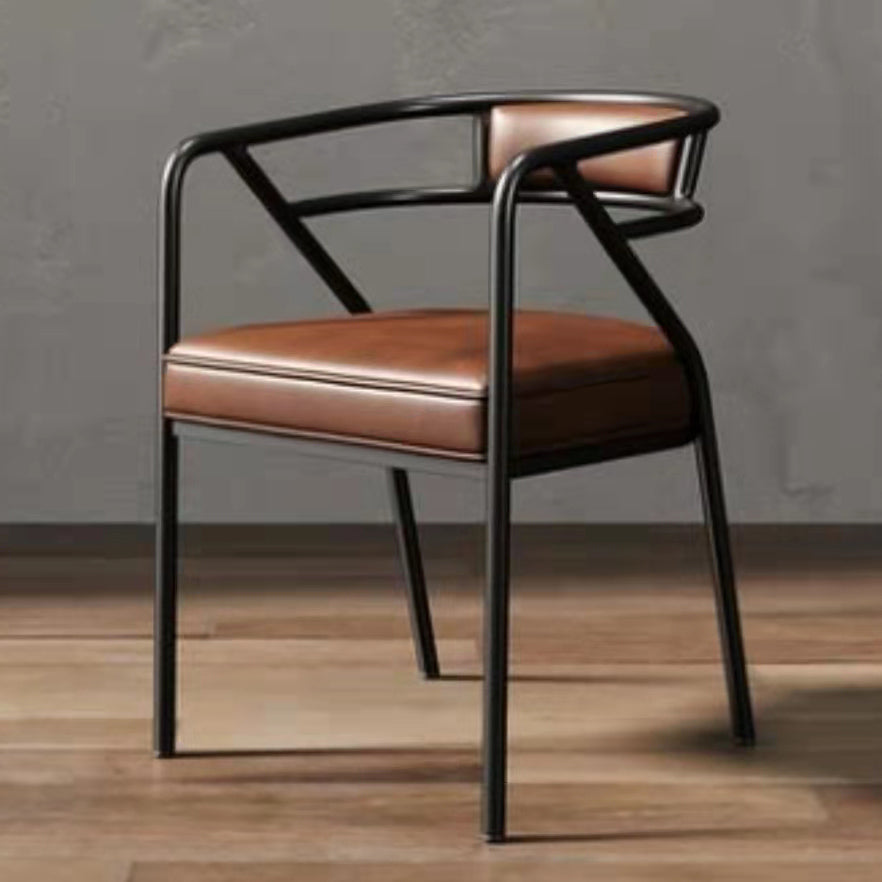 Low Back Office Chair with Fixed Arms Metal Base Modern Conference Chair Brown-Black Leather Clearhalo 'furn' 'furn_office_chair' 'Furniture' 'Office Chairs' 'Office Furniture' 'office_chair' 5536439