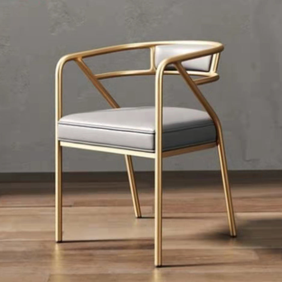 Low Back Office Chair with Fixed Arms Metal Base Modern Conference Chair Grey-Gold Leather Clearhalo 'furn' 'furn_office_chair' 'Furniture' 'Office Chairs' 'Office Furniture' 'office_chair' 5536455