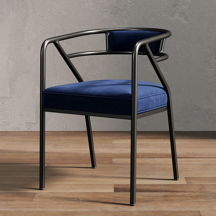 Low Back Office Chair with Fixed Arms Metal Base Modern Conference Chair Dark Blue-Black Suede Clearhalo 'furn' 'furn_office_chair' 'Furniture' 'Office Chairs' 'Office Furniture' 'office_chair' 5536460