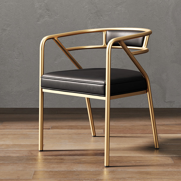 Low Back Office Chair with Fixed Arms Metal Base Modern Conference Chair Black-Gold Leather Clearhalo 'furn' 'furn_office_chair' 'Furniture' 'Office Chairs' 'Office Furniture' 'office_chair' 5536463