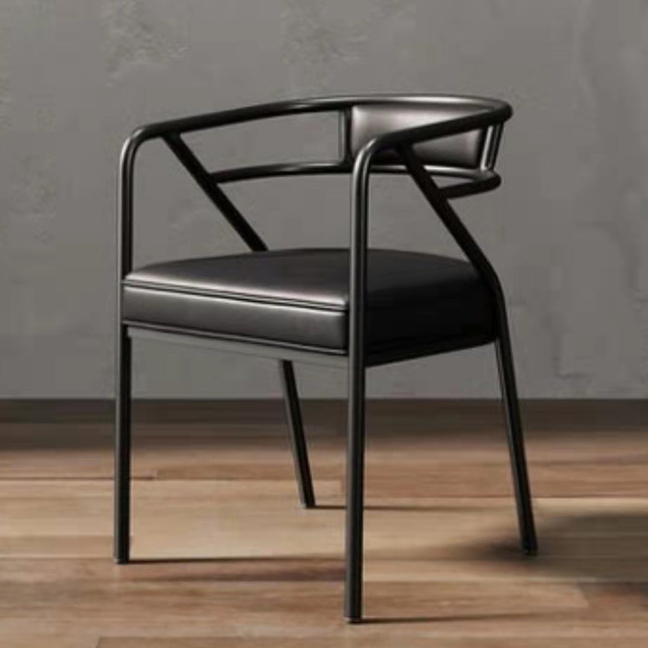 Low Back Office Chair with Fixed Arms Metal Base Modern Conference Chair Black Leather Clearhalo 'furn' 'furn_office_chair' 'Furniture' 'Office Chairs' 'Office Furniture' 'office_chair' 5536464