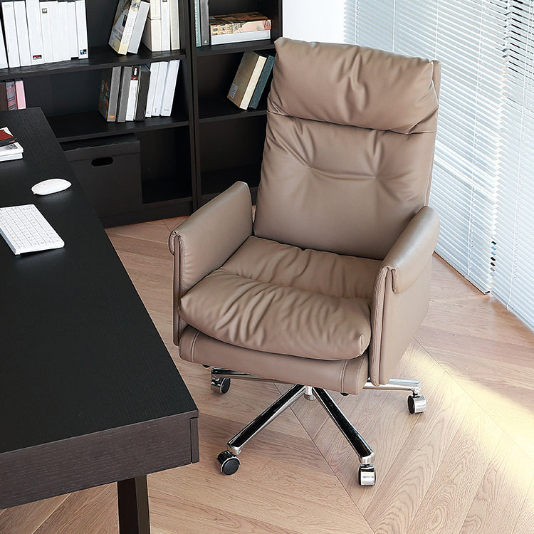 Height-adjustable Managers Chair Ergonomic Adjustable Executive Leather Chair Light Coffee Without Footrest Clearhalo 'furn' 'furn_office_chair' 'Furniture' 'Office Chairs' 'Office Furniture' 'office_chair' 5536470