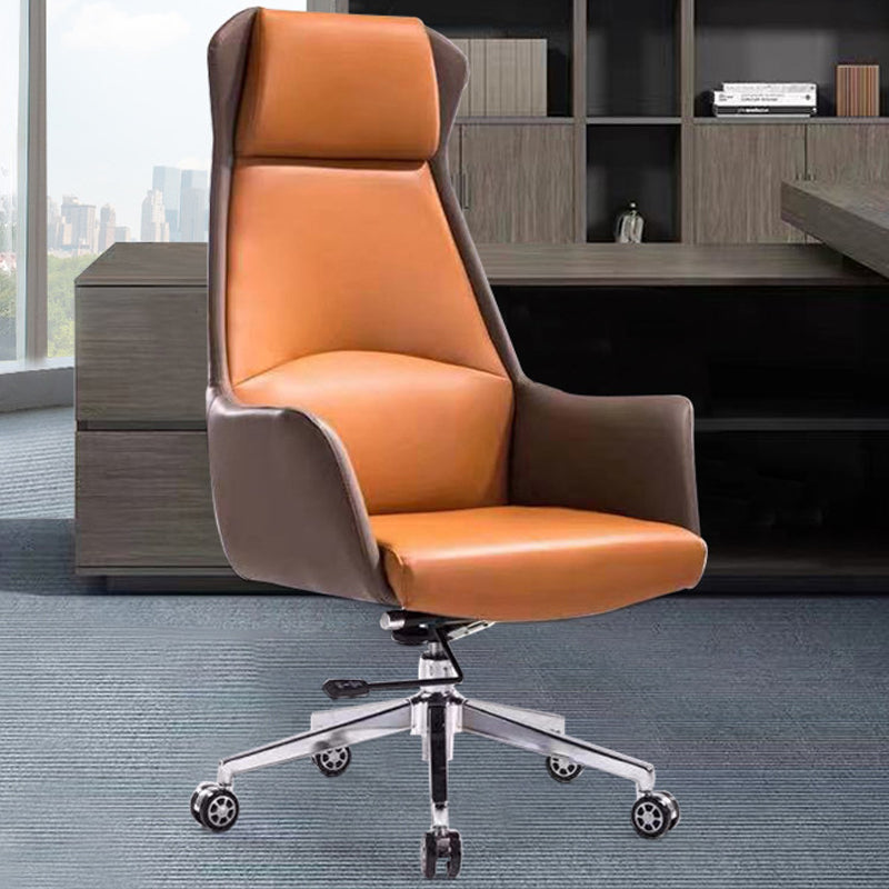 Modern Style Task Chair Leather Office Chair with Fixed Arms Clearhalo 'furn' 'furn_office_chair' 'Furniture' 'Office Chairs' 'Office Furniture' 'office_chair' 5536844