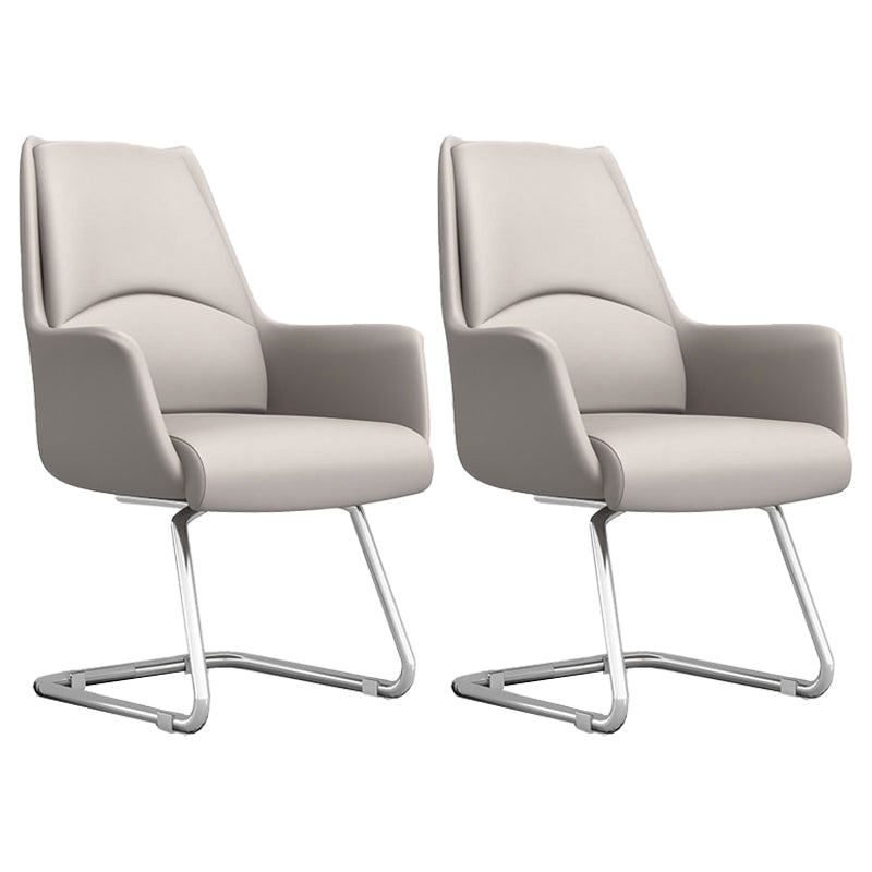 Modern Style Task Chair Leather Office Chair with Fixed Arms White 2 Piece Set Without Headrest Clearhalo 'furn' 'furn_office_chair' 'Furniture' 'Office Chairs' 'Office Furniture' 'office_chair' 5536845