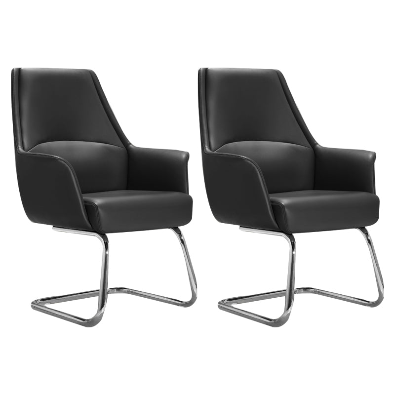 Modern Style Task Chair Leather Office Chair with Fixed Arms Matt Black 2 Piece Set Without Headrest Clearhalo 'furn' 'furn_office_chair' 'Furniture' 'Office Chairs' 'Office Furniture' 'office_chair' 5536848