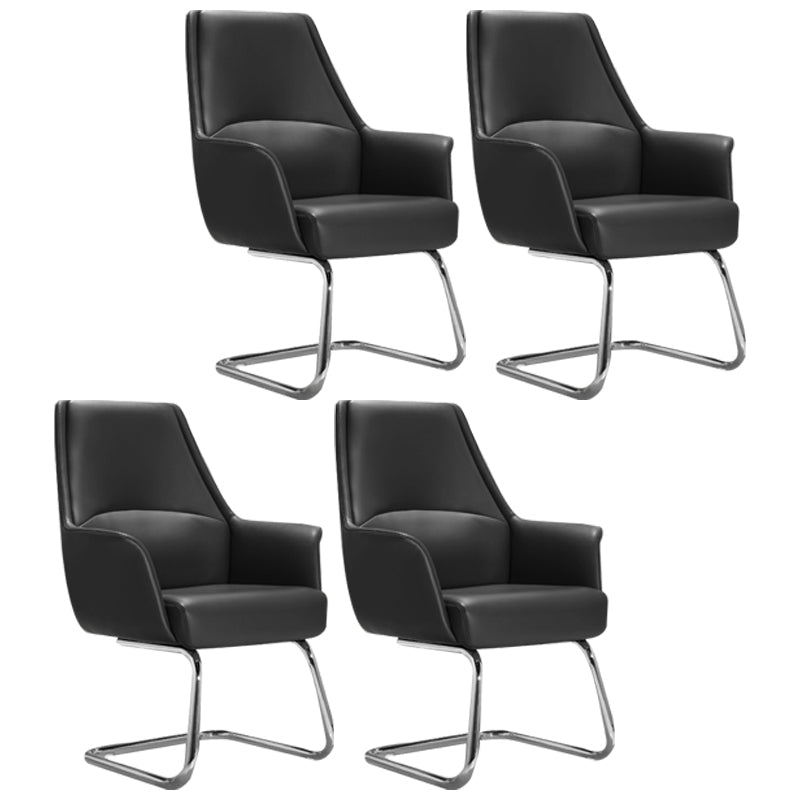 Modern Style Task Chair Leather Office Chair with Fixed Arms Matt Black 4 Piece Set Without Headrest Clearhalo 'furn' 'furn_office_chair' 'Furniture' 'Office Chairs' 'Office Furniture' 'office_chair' 5536851