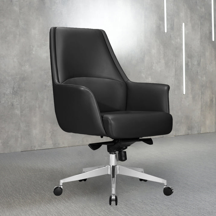 Modern Style Task Chair Leather Office Chair with Fixed Arms Black 1 Piece Without Headrest Clearhalo 'furn' 'furn_office_chair' 'Furniture' 'Office Chairs' 'Office Furniture' 'office_chair' 5536868