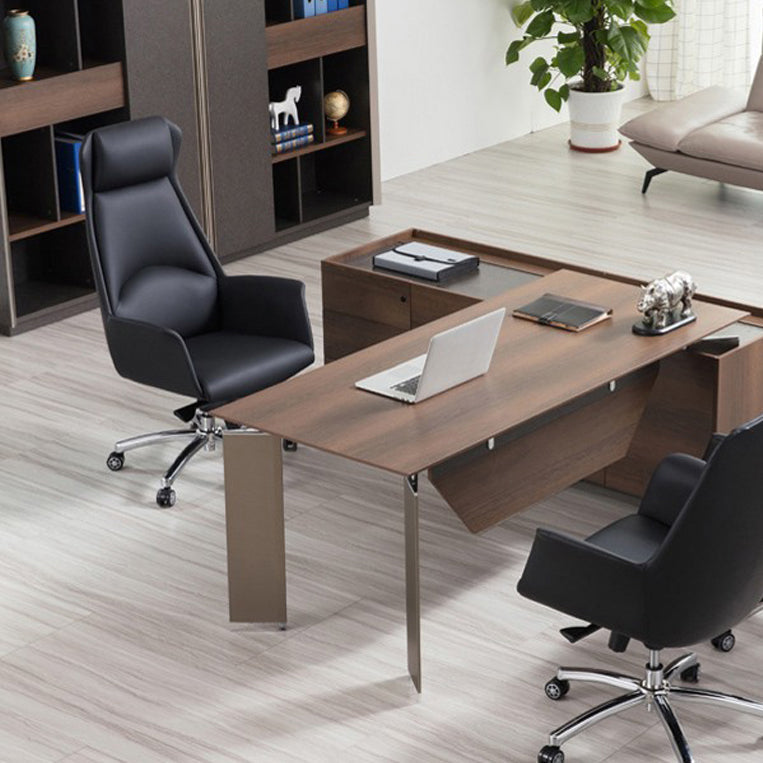 Modern Style Task Chair Leather Office Chair with Fixed Arms Clearhalo 'furn' 'furn_office_chair' 'Furniture' 'Office Chairs' 'Office Furniture' 'office_chair' 5536869