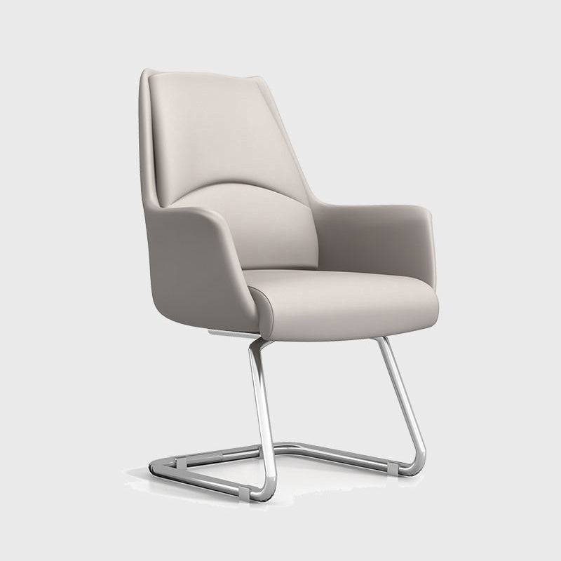 Modern Style Task Chair Leather Office Chair with Fixed Arms White 1 Piece Without Headrest Clearhalo 'furn' 'furn_office_chair' 'Furniture' 'Office Chairs' 'Office Furniture' 'office_chair' 5536870