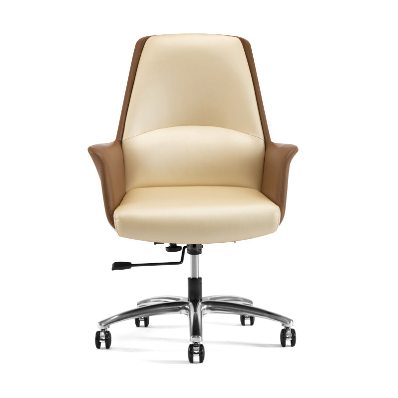 Modern Style Task Chair Leather Office Chair with Fixed Arms Beige 1 Piece Without Headrest Clearhalo 'furn' 'furn_office_chair' 'Furniture' 'Office Chairs' 'Office Furniture' 'office_chair' 5536872