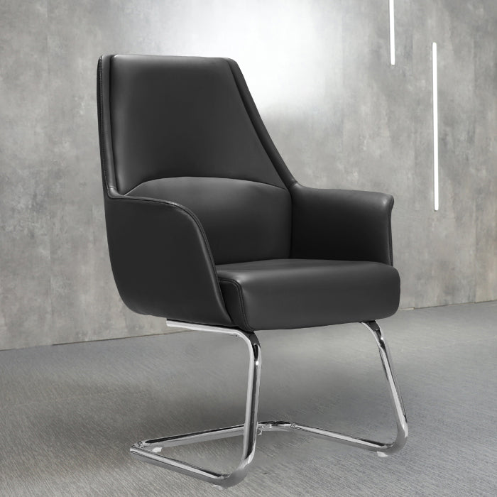 Modern Style Task Chair Leather Office Chair with Fixed Arms Matt Black 1 Piece Without Headrest Clearhalo 'furn' 'furn_office_chair' 'Furniture' 'Office Chairs' 'Office Furniture' 'office_chair' 5536874