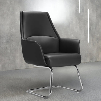 Modern Style Task Chair Leather Office Chair with Fixed Arms Matt Black 1 Piece Without Headrest Clearhalo 'furn' 'furn_office_chair' 'Furniture' 'Office Chairs' 'Office Furniture' 'office_chair' 5536874