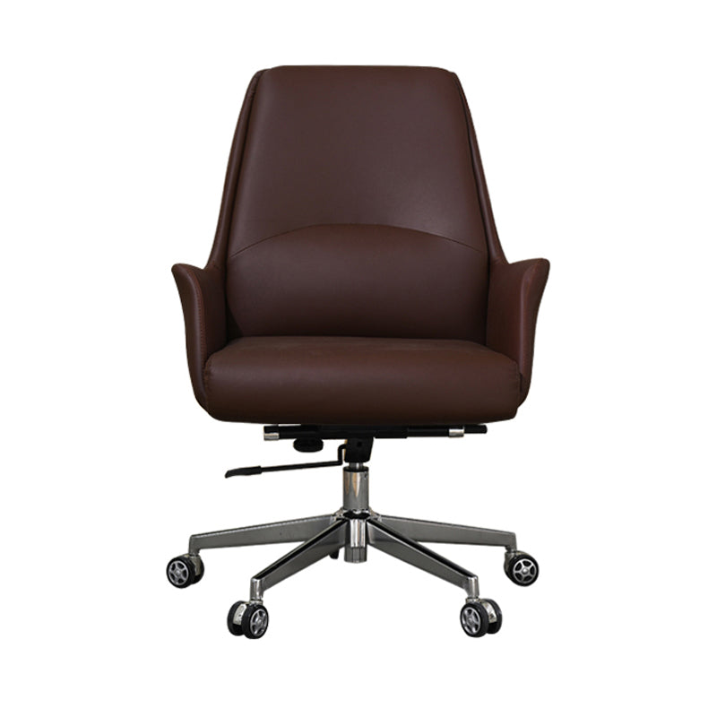 Modern Style Task Chair Leather Office Chair with Fixed Arms Dark Brown 1 Piece Without Headrest Clearhalo 'furn' 'furn_office_chair' 'Furniture' 'Office Chairs' 'Office Furniture' 'office_chair' 5536875