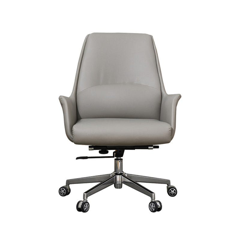 Modern Style Task Chair Leather Office Chair with Fixed Arms Light Grey 1 Piece Without Headrest Clearhalo 'furn' 'furn_office_chair' 'Furniture' 'Office Chairs' 'Office Furniture' 'office_chair' 5536876