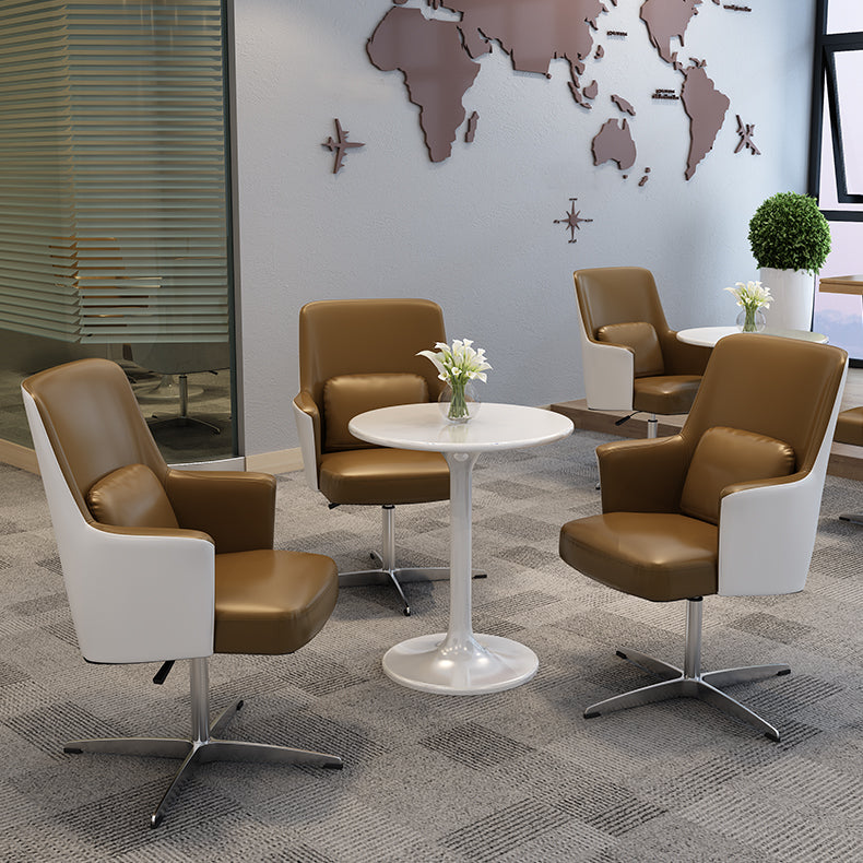 フェイクレザータスクチェアモダンな調整可能なスイベルオフィスチェア固定腕