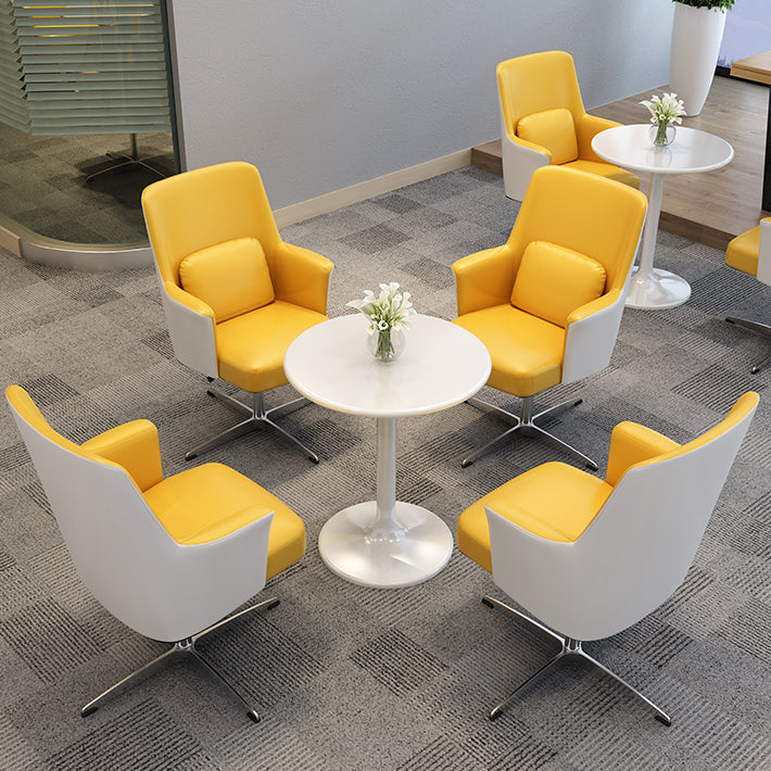 フェイクレザータスクチェアモダンな調整可能なスイベルオフィスチェア固定腕