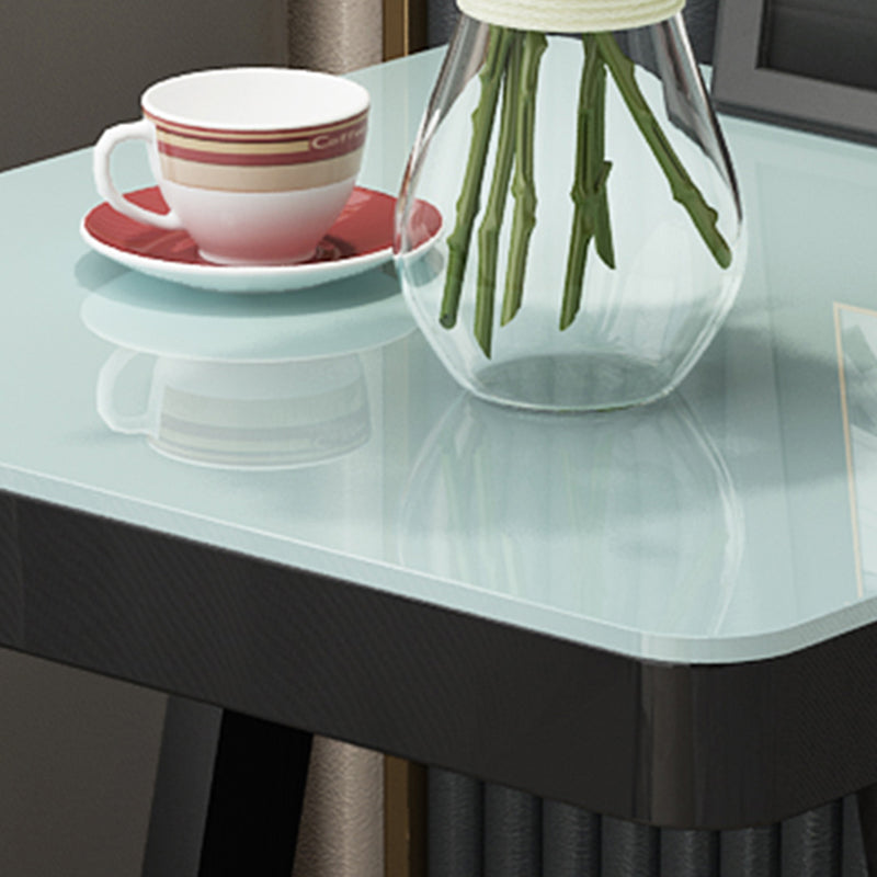 Mesa nocturna de vidrio para almacenamiento abierto acero moderno de 2 estanterías en negro/blanco