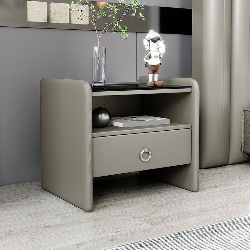 18" H Modern Bed Nightstand Glass Top Solid Wood Open Storage Night Table Light Gray Clearhalo 'Bedroom Furniture' 'furn' 'furn_night_stand' 'Furniture' 'night_stand' 'Nightstands' 5537265