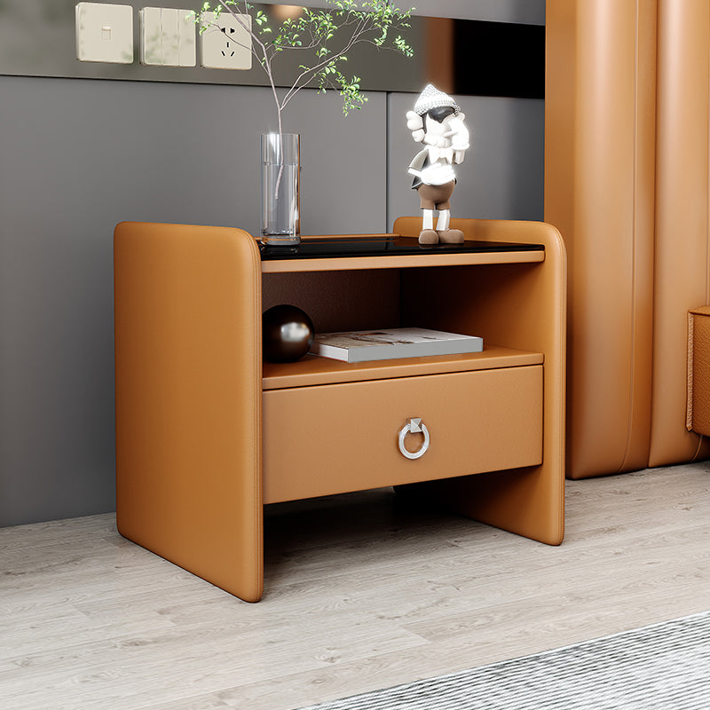 18" H Modern Bed Nightstand Glass Top Solid Wood Open Storage Night Table Orange Clearhalo 'Bedroom Furniture' 'furn' 'furn_night_stand' 'Furniture' 'night_stand' 'Nightstands' 5537267