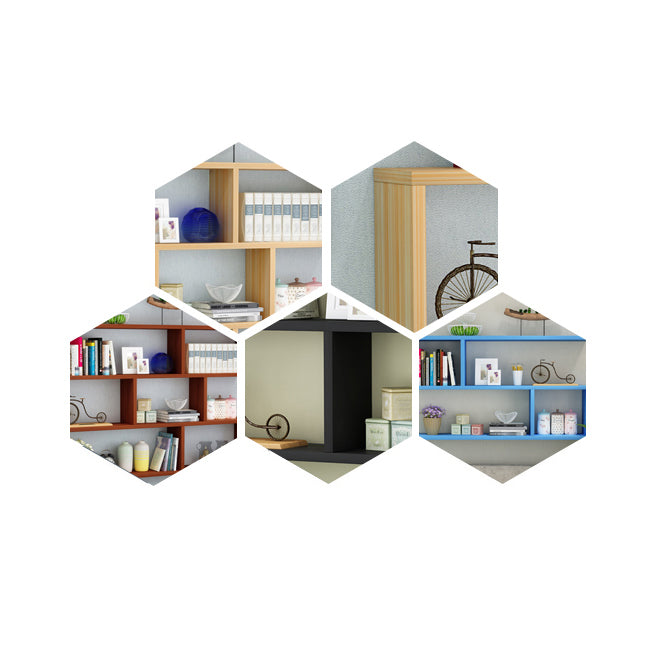 Libreria geometrica in stile moderno, libreria in legno ingegnerizzato a parete 2/3