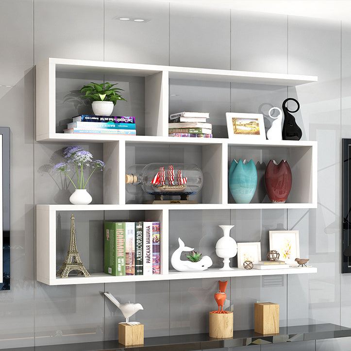 Libreria geometrica in stile moderno, libreria in legno ingegnerizzato a parete 2/3