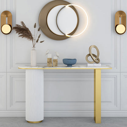 Glam Half Moon Console Table Marble Stain Resistant Scratch Resistant Console 47"L x 14"W x 31"H White Grey Clearhalo 'Console Tables' 'console_tables' 'Entry & Mudroom Furniture' 'furn' 'furn_console_tables' 'Furniture' 5538518