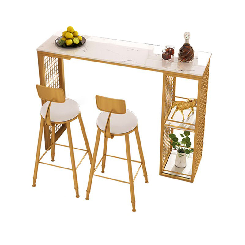 Table de bar supérieur en marbre rectangle table de pub glam avec base en métal