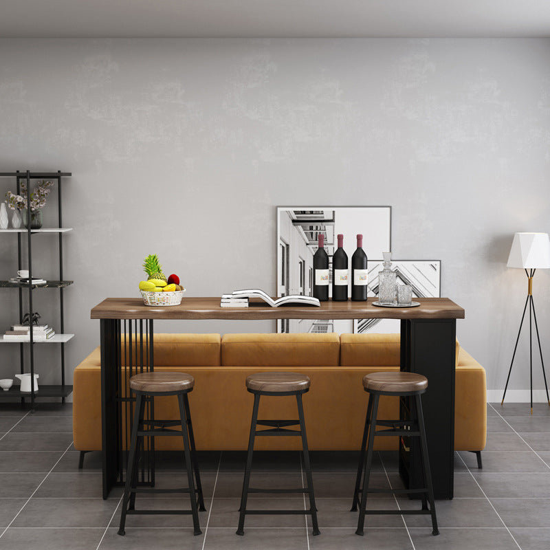 Industrial Rectangular Bar Table Solid Wood Bistro Table with Double Pedestal 63"L x 19.7"W x 41.3"H Black Without Chairs Clearhalo 'Bar Furniture' 'Bar Tables' 'bar_tables' 'furn' 'furn_bar_tables' 'Furniture' 'Kitchen & Dining Furniture' 5541648