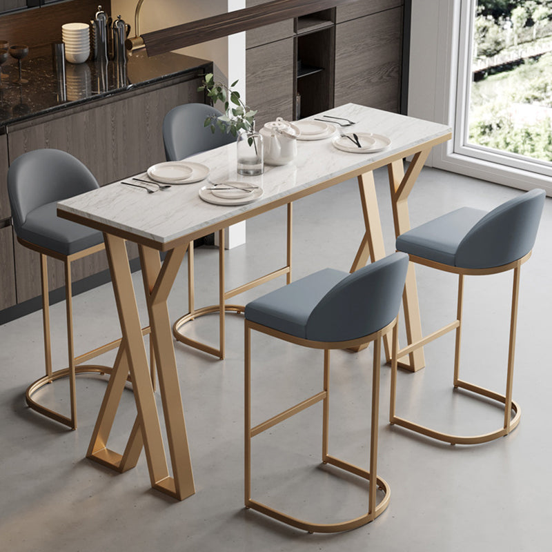 Sintered Stone Top Rectangle Bar Table Luxurious Pub Table with Double Pedestal 47.2"L x 17.7"W x 41.3"H Without Chairs Clearhalo 'Bar Furniture' 'Bar Tables' 'bar_tables' 'furn' 'furn_bar_tables' 'Furniture' 'Kitchen & Dining Furniture' 5541756