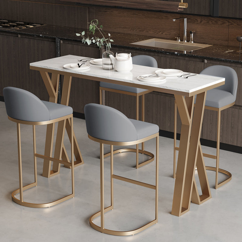 Sintered Stone Top Rectangle Bar Table Luxurious Pub Table with Double Pedestal 63"L x 17.7"W x 41.3"H Without Chairs Clearhalo 'Bar Furniture' 'Bar Tables' 'bar_tables' 'furn' 'furn_bar_tables' 'Furniture' 'Kitchen & Dining Furniture' 5541758