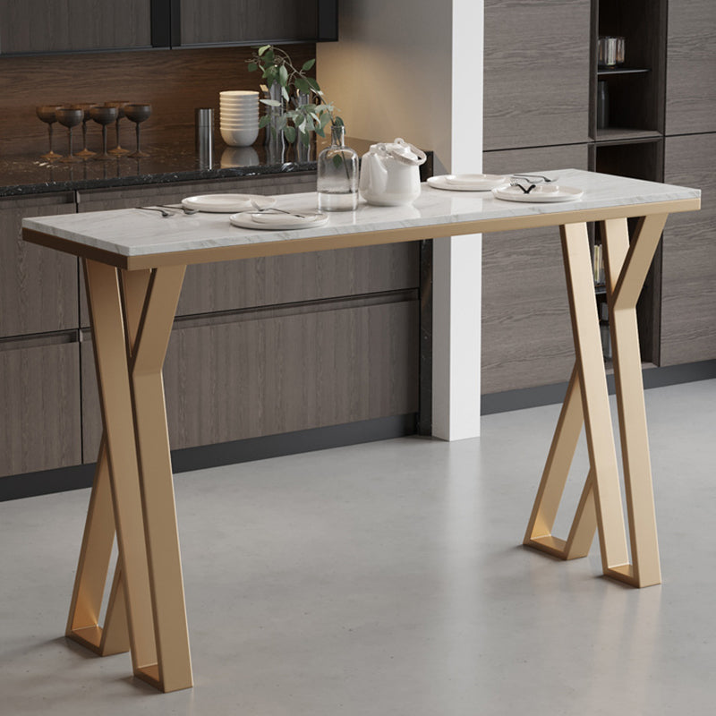 Sintered Stone Top Rectangle Bar Table Luxurious Pub Table with Double Pedestal 70.9"L x 17.7"W x 41.3"H Without Chairs Clearhalo 'Bar Furniture' 'Bar Tables' 'bar_tables' 'furn' 'furn_bar_tables' 'Furniture' 'Kitchen & Dining Furniture' 5541759