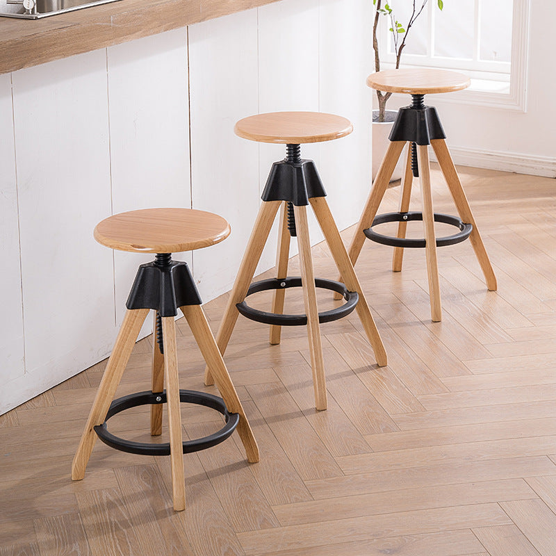 Contemporary Adjustable Height Bar Stool Rubberwood Solid Wood Bar Stool Clearhalo 'Bar Furniture' 'Bar Stools' 'bar_stools' 'furn' 'furn_bar_stools' 'Furniture' 'Kitchen & Dining Furniture' 5542036