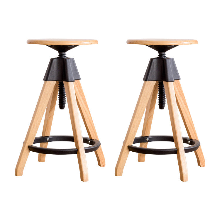 Contemporary Adjustable Height Bar Stool Rubberwood Solid Wood Bar Stool Wood 2 Piece Set Counter Stool(26"H) Clearhalo 'Bar Furniture' 'Bar Stools' 'bar_stools' 'furn' 'furn_bar_stools' 'Furniture' 'Kitchen & Dining Furniture' 5542037