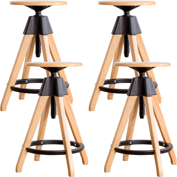 Contemporary Adjustable Height Bar Stool Rubberwood Solid Wood Bar Stool Wood 4 Piece Set Counter Stool(26"H) Clearhalo 'Bar Furniture' 'Bar Stools' 'bar_stools' 'furn' 'furn_bar_stools' 'Furniture' 'Kitchen & Dining Furniture' 5542038