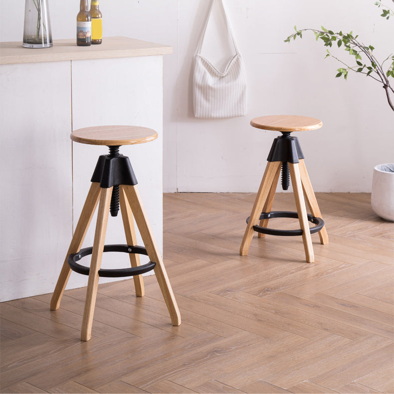 Contemporary Adjustable Height Bar Stool Rubberwood Solid Wood Bar Stool Clearhalo 'Bar Furniture' 'Bar Stools' 'bar_stools' 'furn' 'furn_bar_stools' 'Furniture' 'Kitchen & Dining Furniture' 5542039